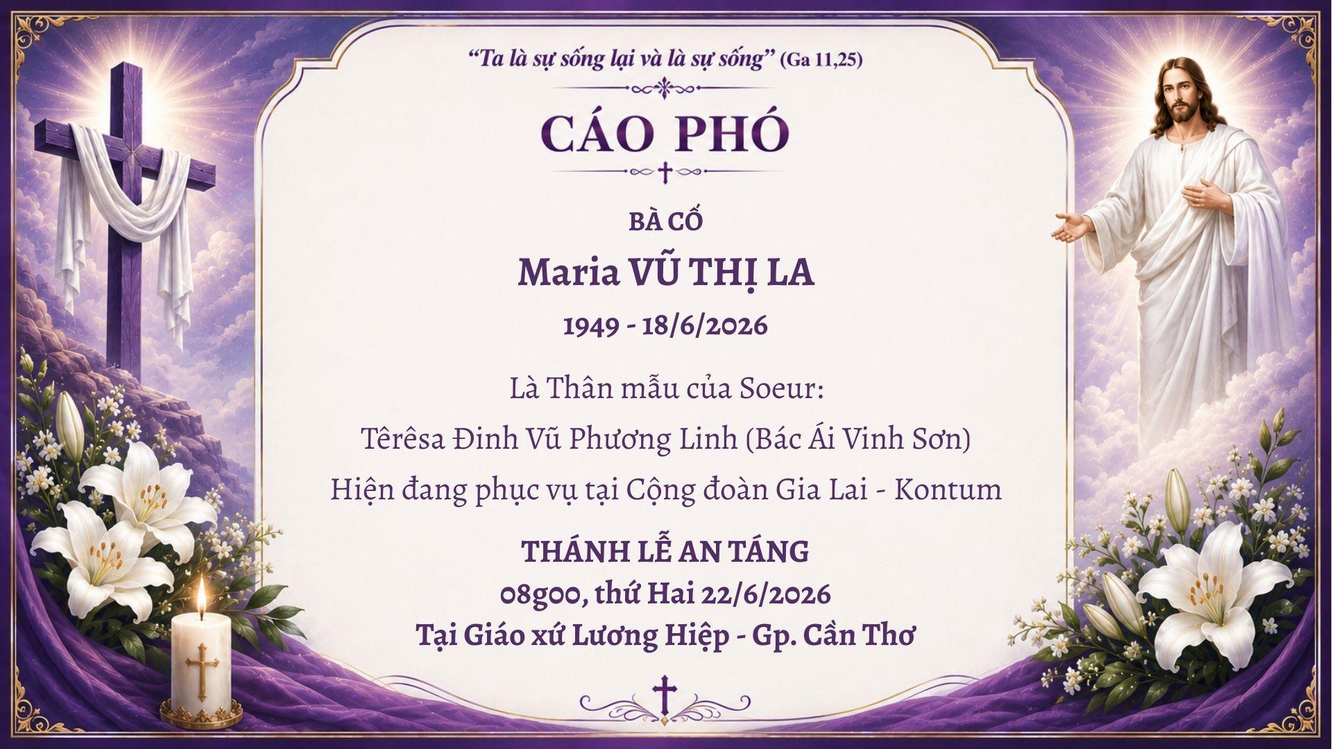 Cáo phó | Bà cố Maria Vũ Thị La