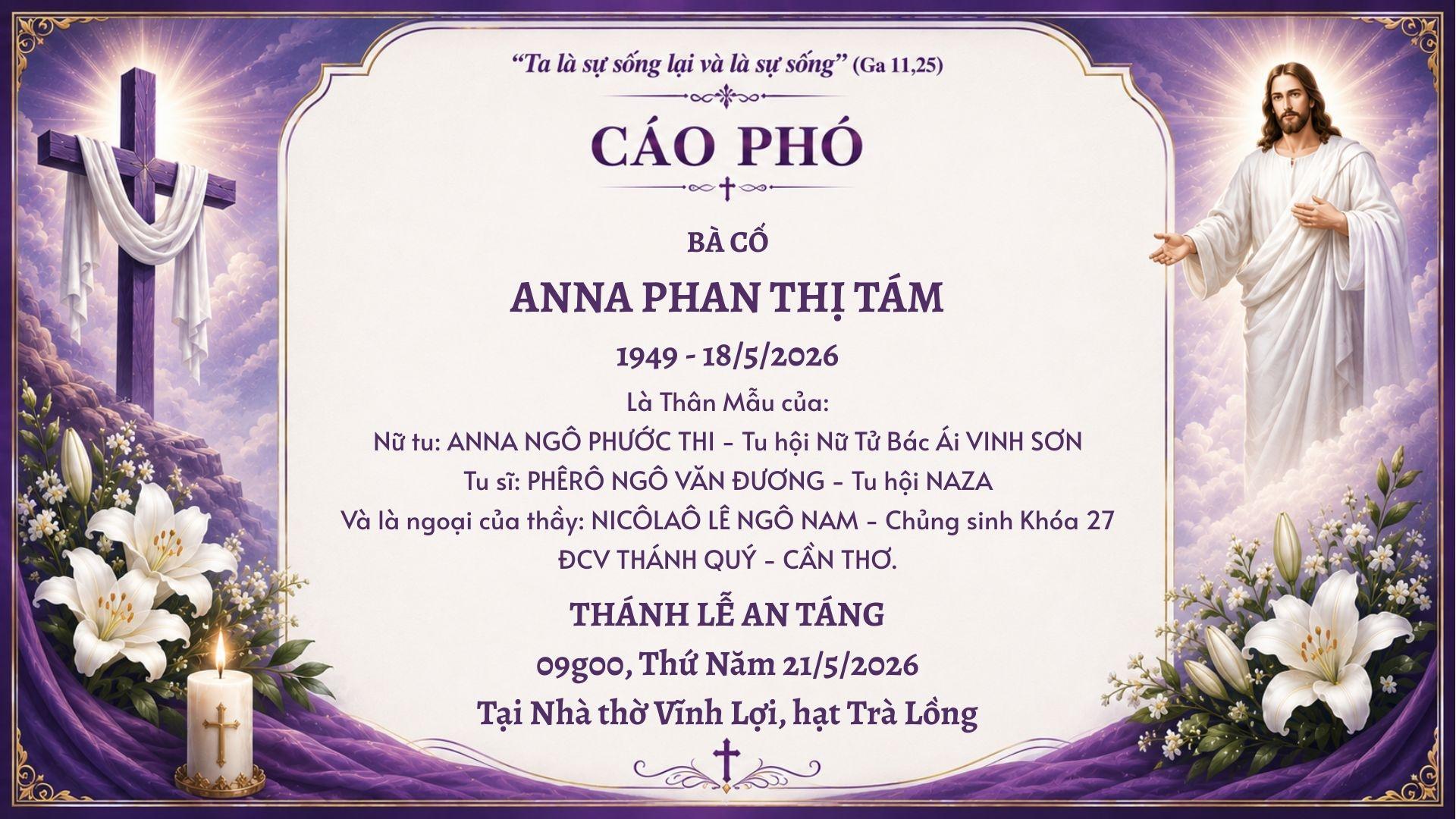 Cáo phó | Bà cố Anna Phan Thị Tám