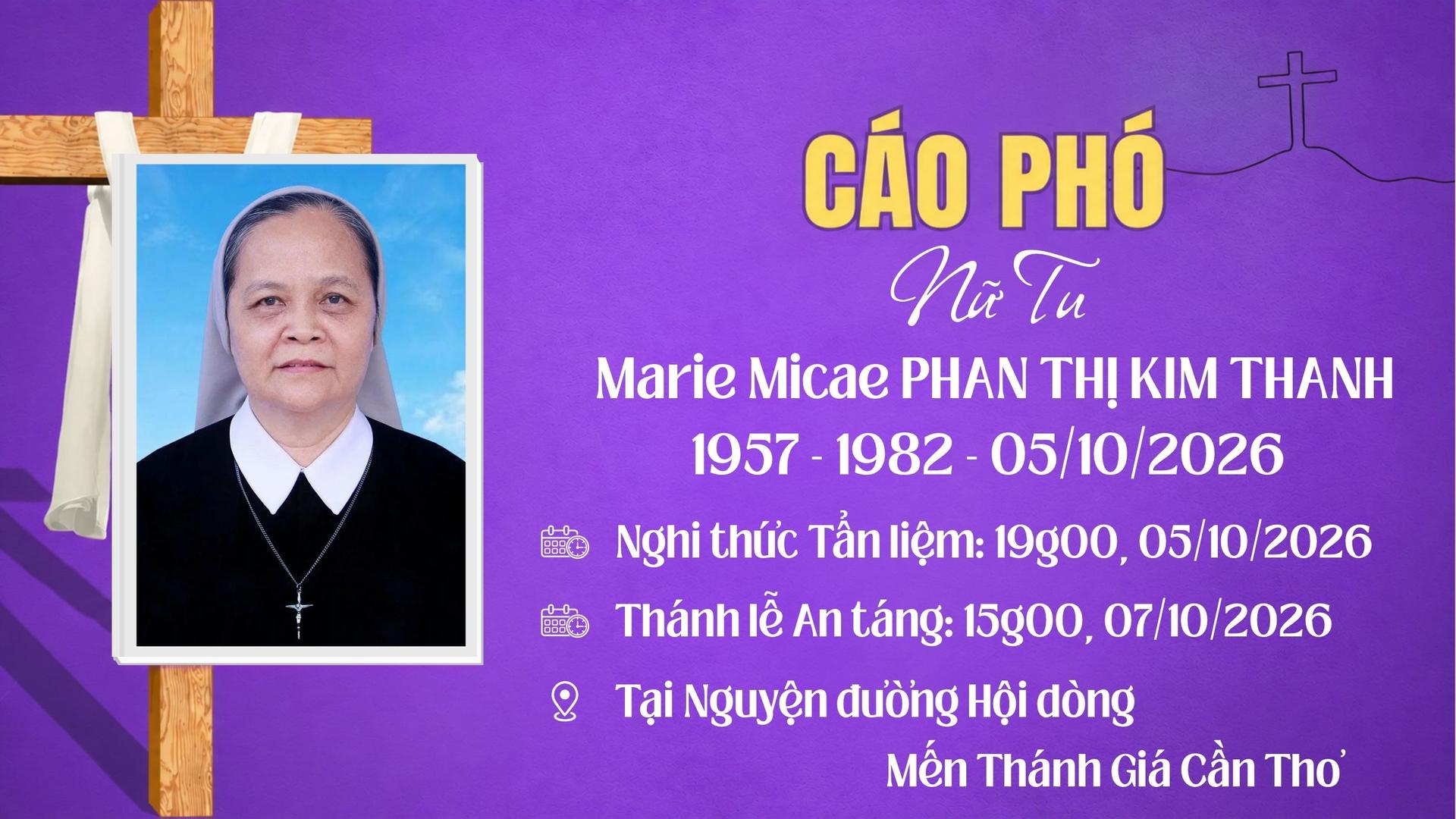 Cáo phó | Nữ tu Marie Micae Phan Thị Kim Thanh