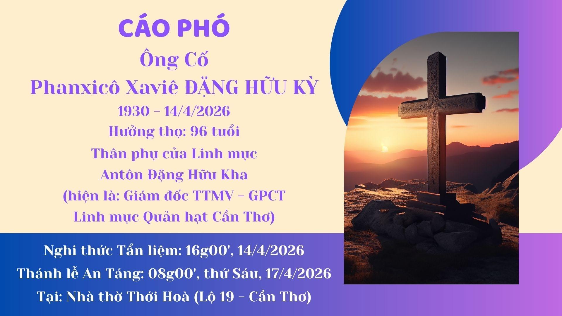 Cáo phó | Ông cố Phanxicô Xaviê Đặng Hữu Kỳ