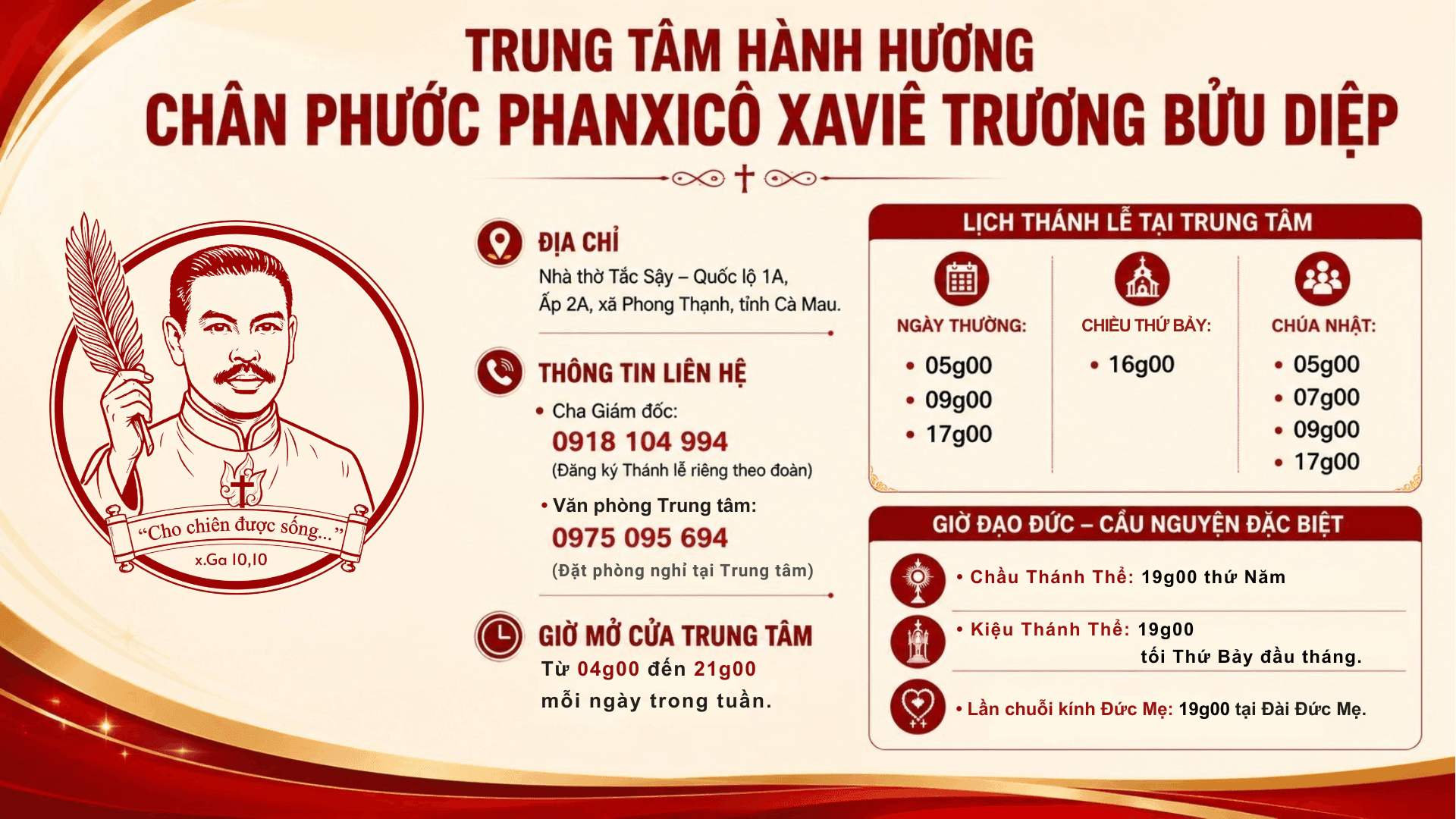 Thông tin liên hệ Hành hương Chân phước Phanxicô Xaviê Trương Bửu Diệp