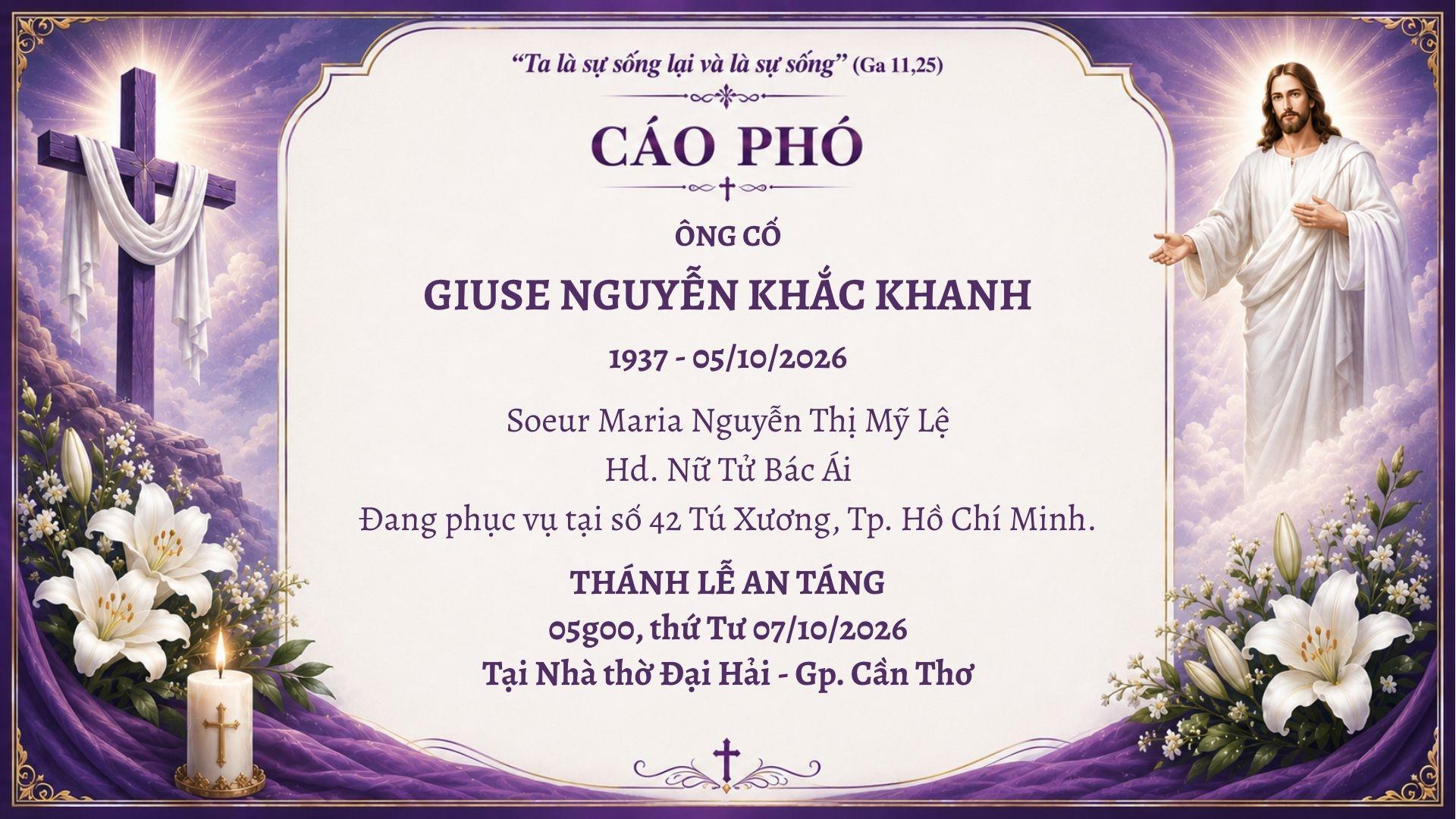 Cáo phó | Ông cố Giuse Nguyễn Khắc Khanh