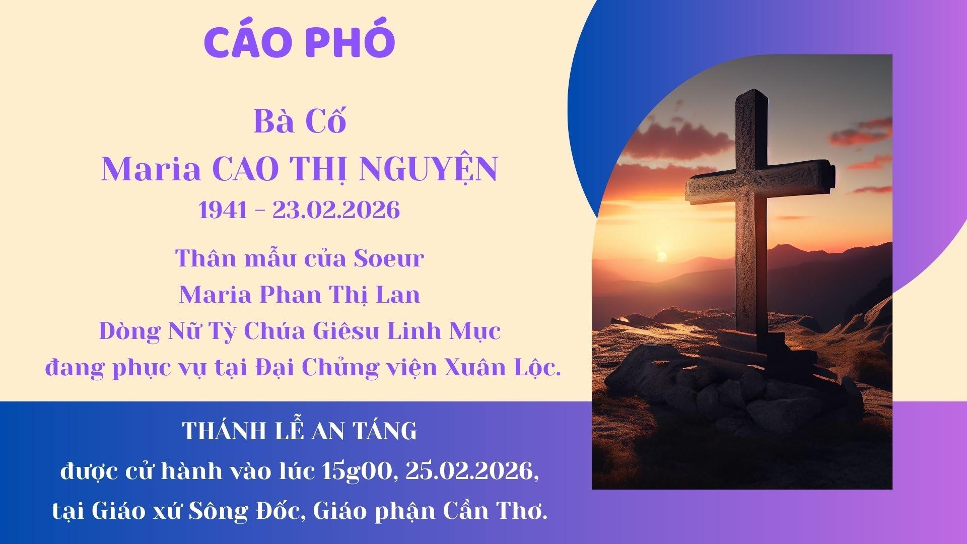 Cáo phó bà cố Maria Cao Thị Nguyện